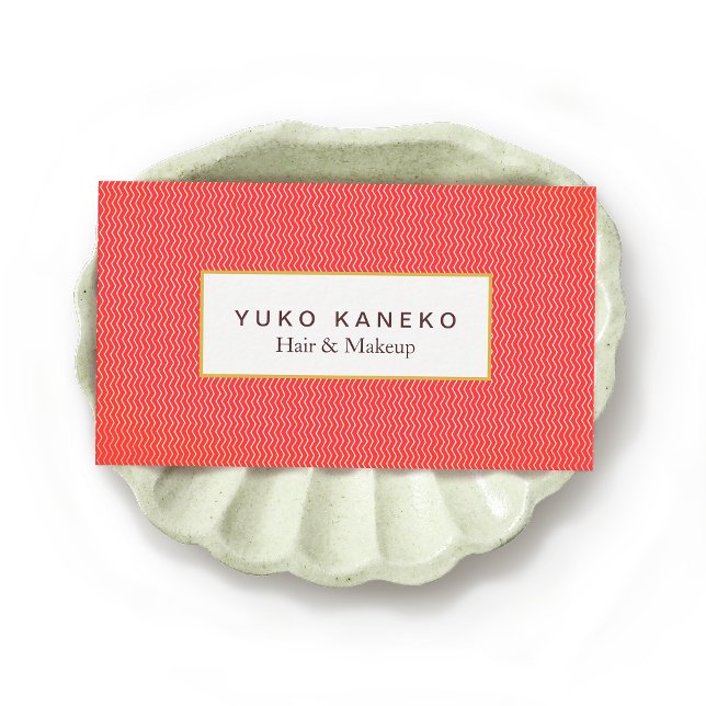 Carte De Visite Bold Red Subtle Chevron Motif Beauty Salon (Créateur téléchargé)