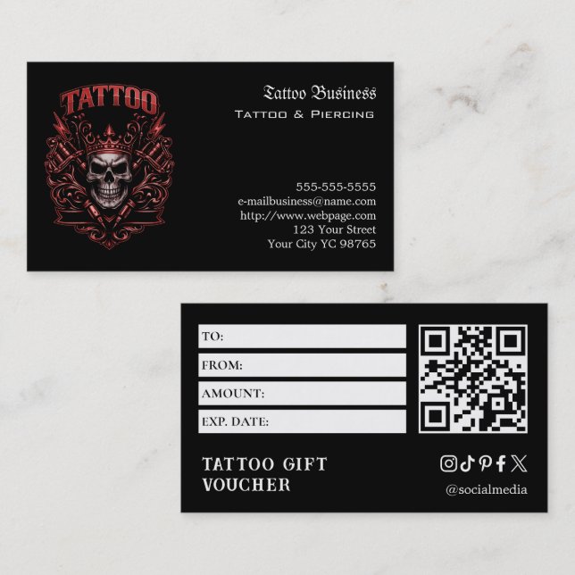 Carte De Visite Bon de cadeau de tatouage (Devant / Derrière)