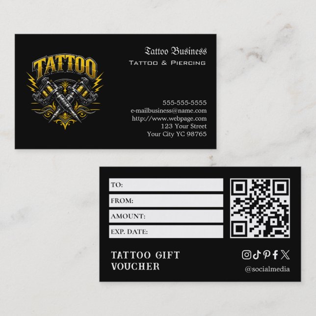Carte De Visite Bon de cadeau de tatouage (Devant / Derrière)