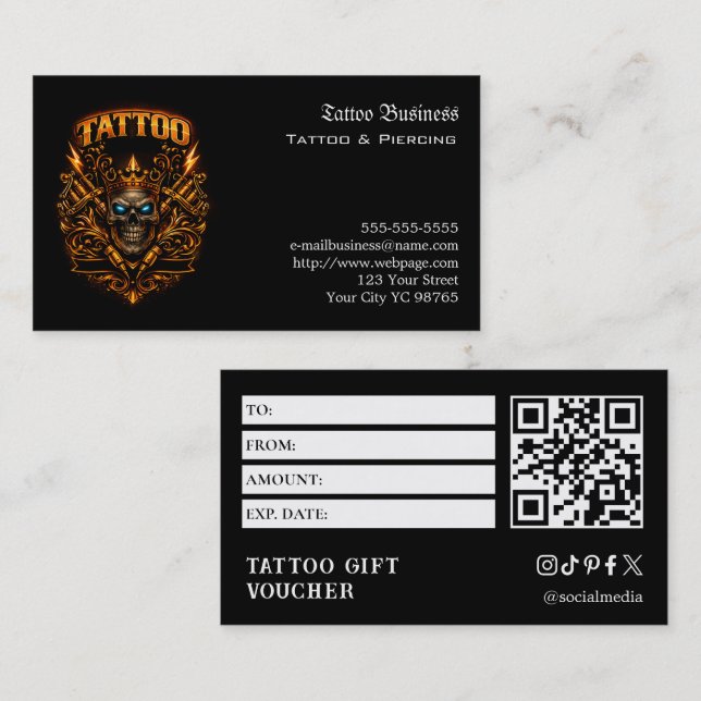 Carte De Visite Bon de cadeau de tatouage (Devant / Derrière)