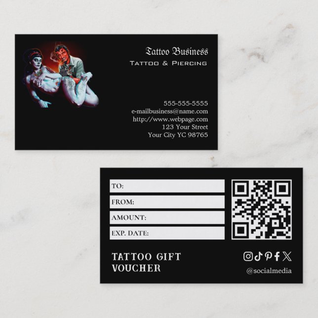 Carte De Visite Bon de cadeau de tatouage (Devant / Derrière)