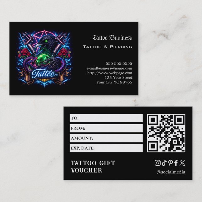 Carte De Visite Bon de cadeau de tatouage (Devant / Derrière)