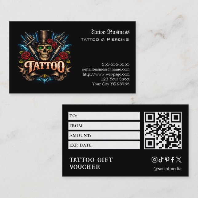 Carte De Visite Bon de cadeau de tatouage (Devant / Derrière)