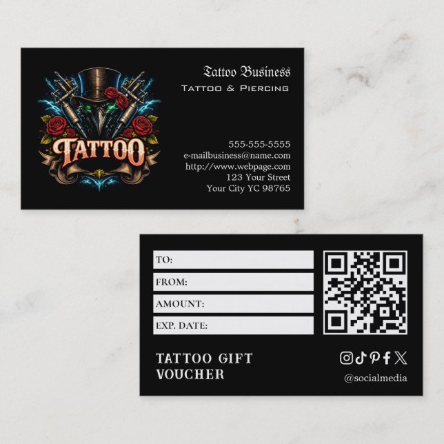 Carte De Visite Bon de cadeau de tatouage (Devant / Derrière)