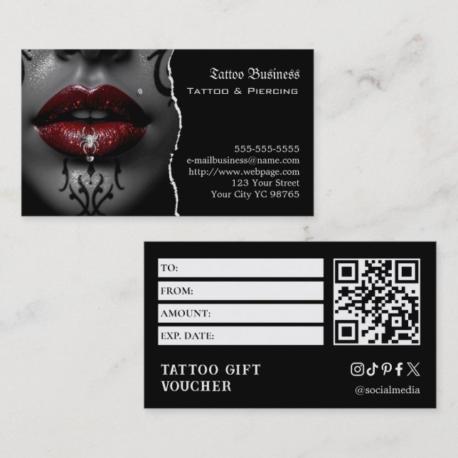 Carte De Visite Bon de cadeau de tatouage (Devant / Derrière)