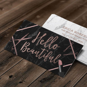 Carte De Visite Bonjour Beau Rose Gold Script Marble Salon