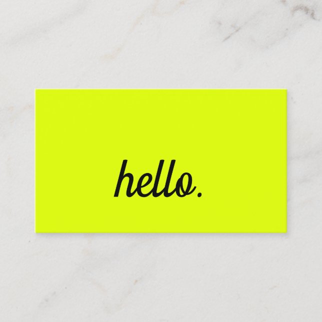 Carte De Visite Bonjour Chartreuse Jaune Noir Script Couleur Néon (Devant)