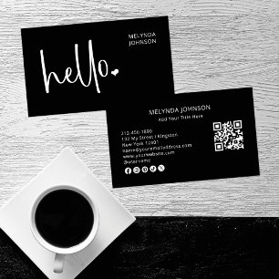 Carte De Visite Bonjour Cœur Code QR Script Noir Médias Sociaux