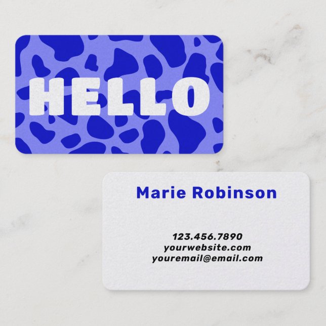 Carte De Visite BONJOUR Impression de vache Blanc bleu royal (Devant / Derrière)