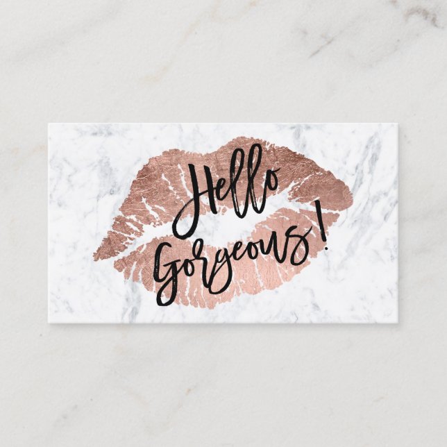 Carte De Visite Bonjour marbre rose de typographie d'or de lèvres (Devant)
