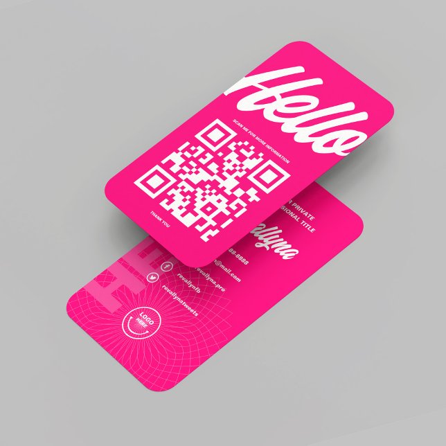 CARTE DE VISITE BONJOUR MODERNE QR CODE ROSE CHAUD (MODERN HELLO QR CODE HOT PINK BUSINESS CARD
)