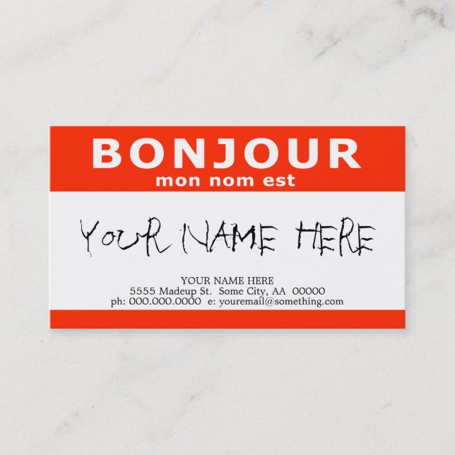 Carte De Visite BONJOUR mon nom est (Devant)