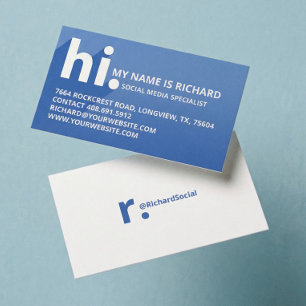 Carte De Visite Bonjour Mon nom est Bold Diagonal Shadow Blue Grad