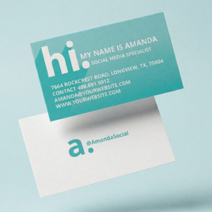 Carte De Visite Bonjour Mon nom est Bold Diagonal Shadow Turquoise