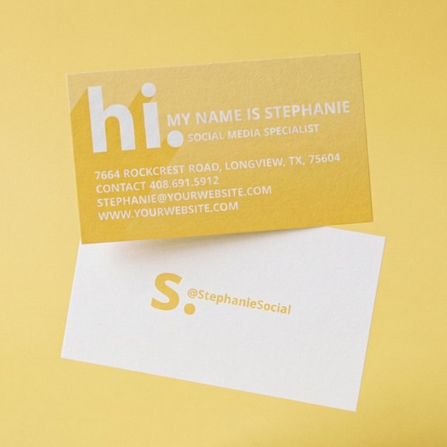Carte De Visite Bonjour Mon nom est Bold Diagonal Shadow Yellow Gr (Modern Yellow Social Media Influencer Branding Business Card)