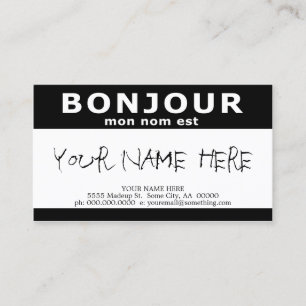 Carte De Visite BONJOUR mon nom est noir