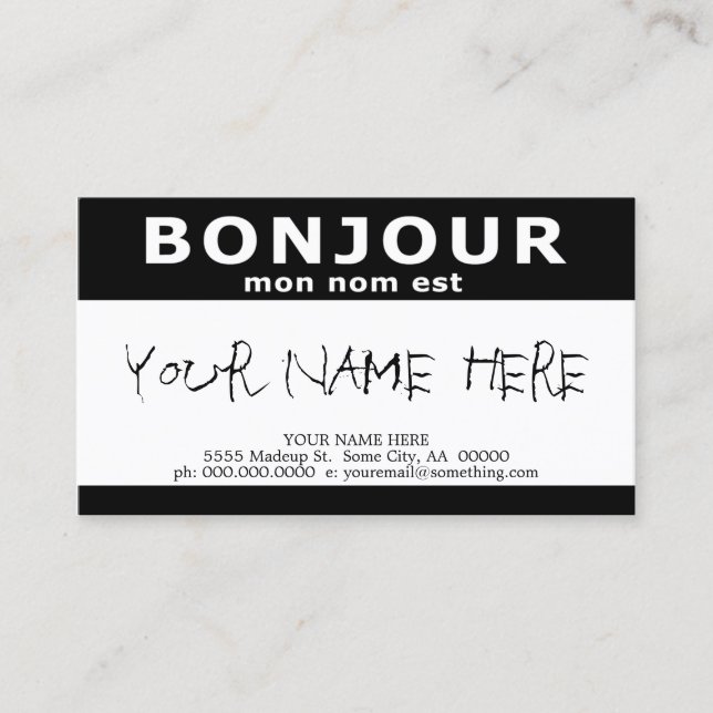 Carte De Visite BONJOUR mon nom est noir (Devant)