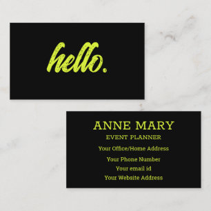 Carte De Visite Bonjour Neon Chartreuse Yellow Black Typographie