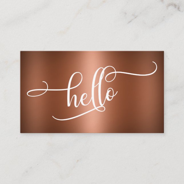 Carte De Visite Bonjour Script Typographie Sur Faux Cuivre Lisse (Devant)