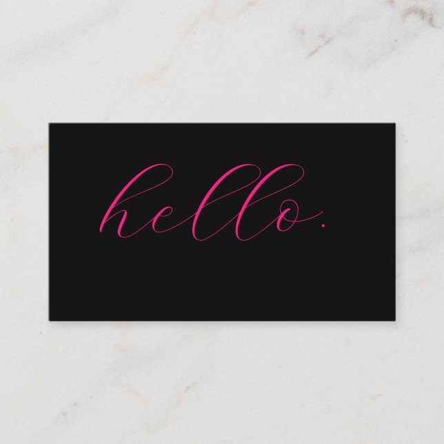 Carte De Visite Bonjour Typographie Rose Chaud Fuchsia Noir Script (Devant)