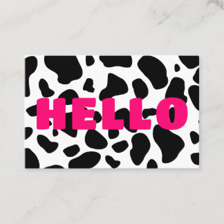 Carte De Visite BONJOUR Vache imprimé noir blanc rose chaud