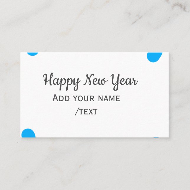 Carte De Visite Bonne année bleu à pois avec nom simple (Devant)