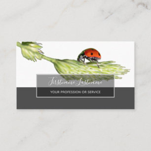 Carte De Visite Bonne chance coccinelles pointillées rectangle gri