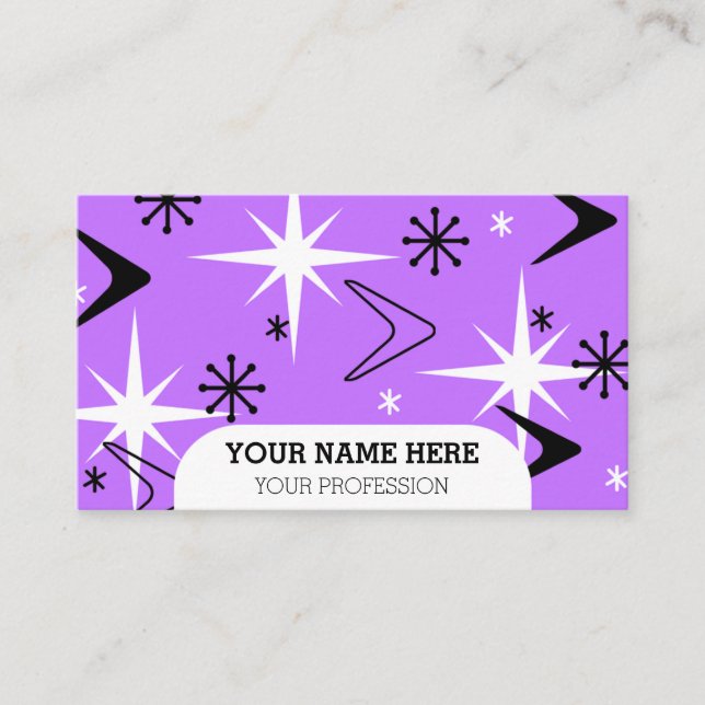 Carte De Visite Boomerangs modernes du milieu du siècle violet (Devant)