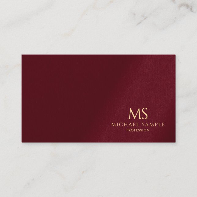 Carte De Visite Bordeaux Élégant Or Texte Monogramme Professionnel (Devant)