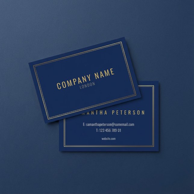 Carte De Visite Bordure à effet doré, bleu professionnel (Gold effect border, blue professional business card.)