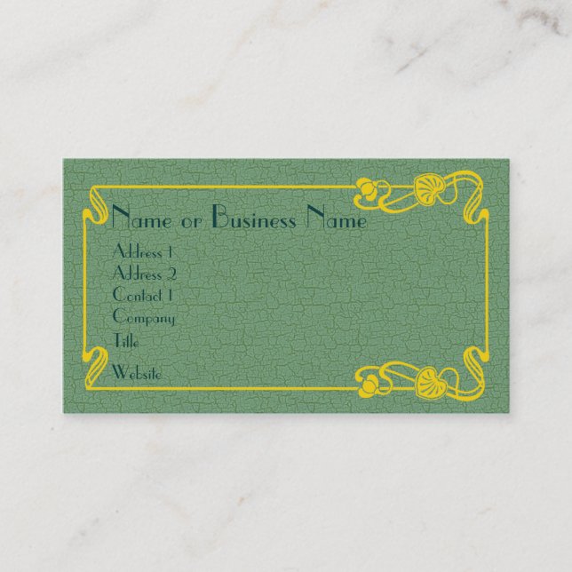 Carte De Visite Bordure Art déco or sur vert (Devant)
