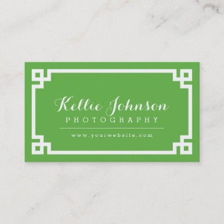 Carte De Visite Bordure clé grecque chic verte et blanche