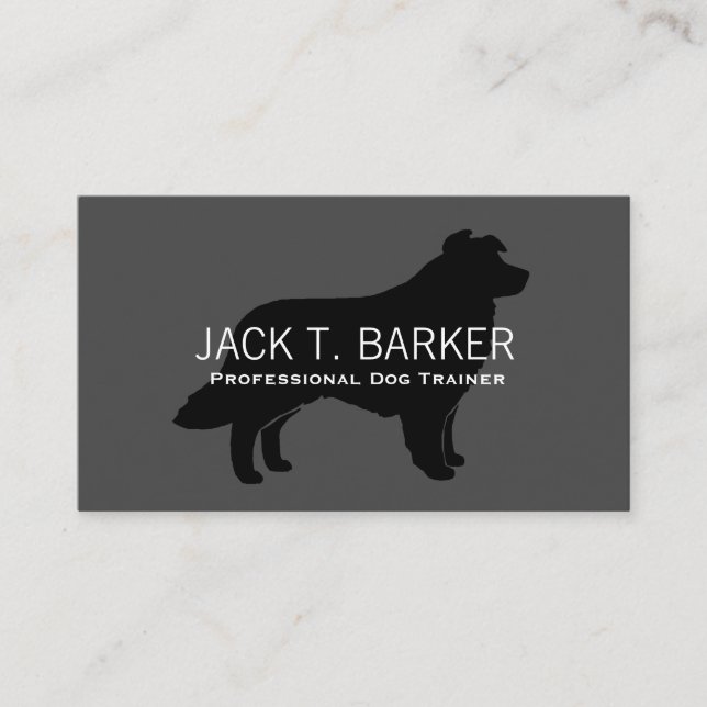 Carte De Visite Bordure Collie Silhouette Noir sur gris (Devant)