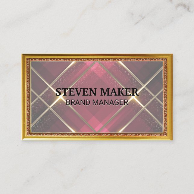 Carte De Visite Bordure d'antiquité or | Bandes rouges | Lignes d' (Devant)