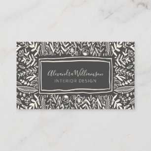 Carte De Visite Bordure d'art floral noir et blanc moderne et élég