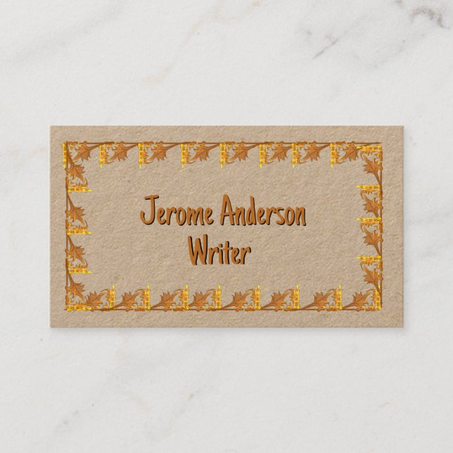 Carte de visite – Bordure de feuilles dorées (Devant)