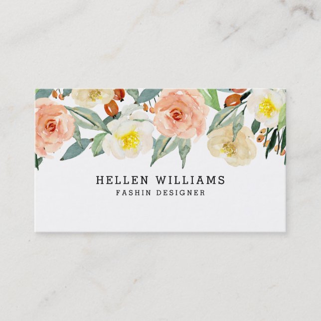 Carte De Visite Bordure de fleurs pêche pastel (Devant)