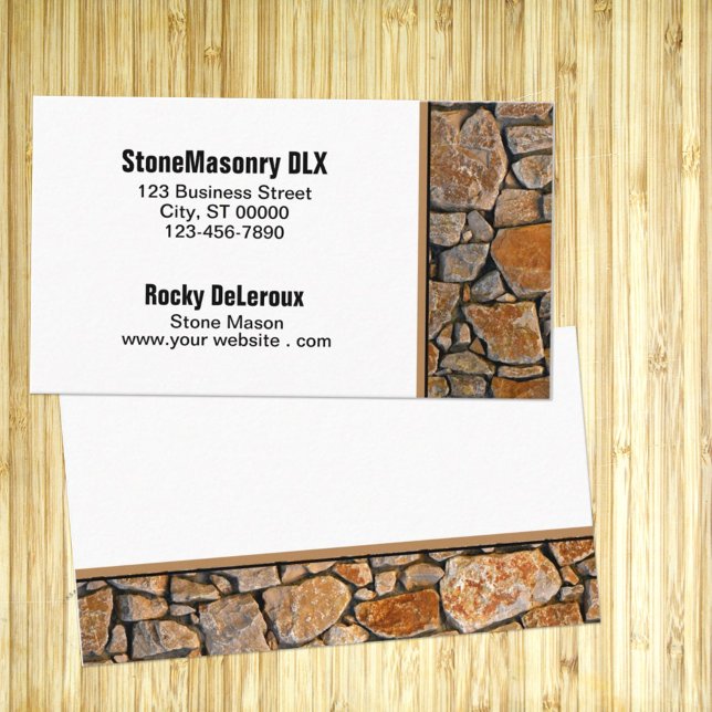 Carte De Visite Bordure de roche rustique en pierre professionnell (This front and back stone edge designed business card is easily personalized for any business. )