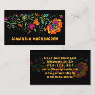 Carte De Visite Bordure de vrilles rétro Flower Power 19