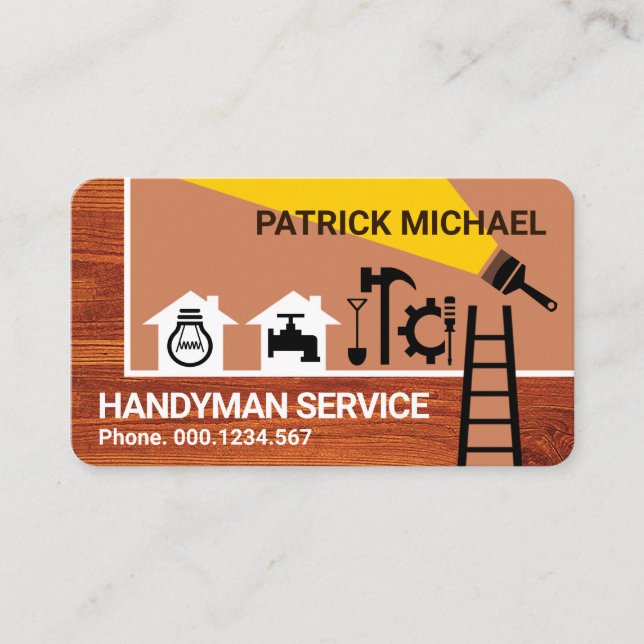 Carte De Visite Bordure des outils de construction sur le bois (Devant)