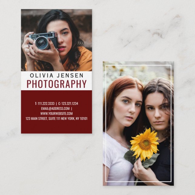 Carte De Visite Bordure élégante | Photographe (Devant / Derrière)