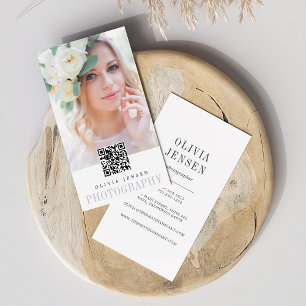Carte De Visite Bordure élégante Photographe QR Code vertical