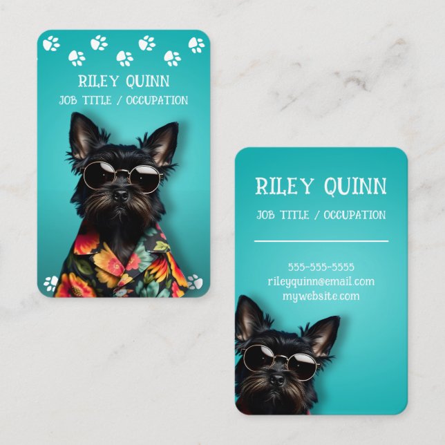 Carte De Visite Bordure Empreinte de patte de chien mignon (Devant / Derrière)