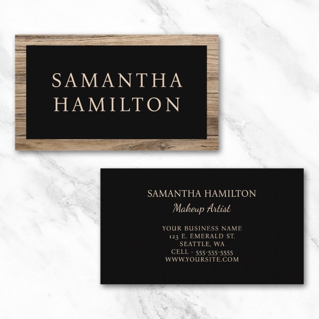 Carte De Visite Bordure en bois rustique noir (Rustic Wood Border Black Business Card)
