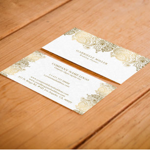 Carte De Visite Bordure en cachemire d'or sur wedding planner blan
