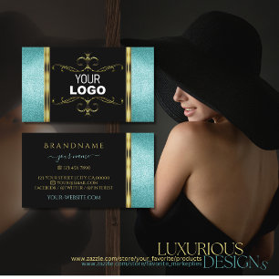 Carte De Visite Bordure en or de Parties scintillant noire et Turq