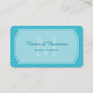 Carte De Visite Bordure en treillis à monogramme Aqua