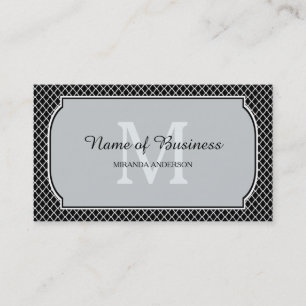 Carte De Visite Bordure en treillis à monogramme gris noir