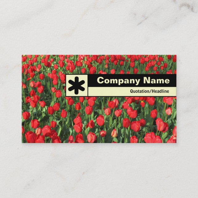 Carte De Visite Bordure Étiquetée - Lit de Tulipes Rouges 02 (Devant)