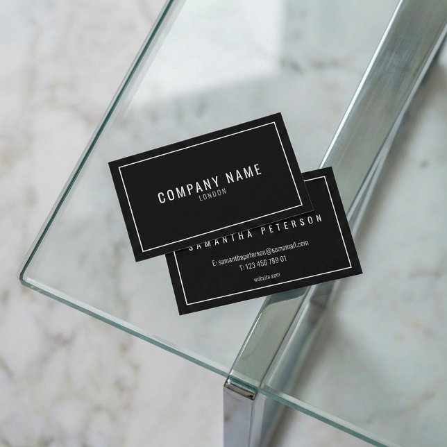 Carte De Visite Bordure mince blanche moderne noir clair (Thin white border clear black modern business card.)